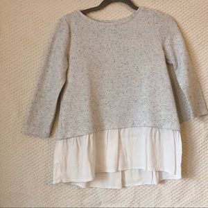 LOFT gray speckled top with white flowy bottom